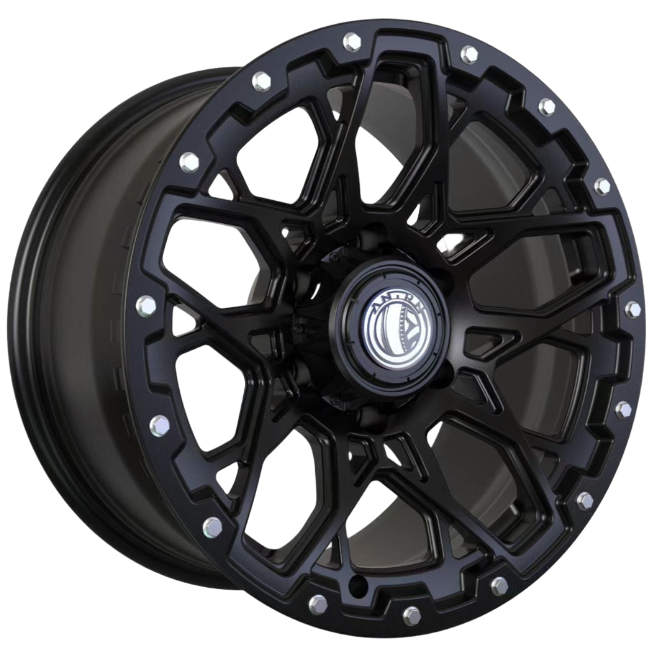 Black alloy wheel on a white background