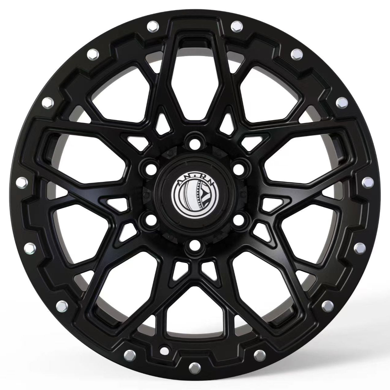 Black alloy wheel on a white background