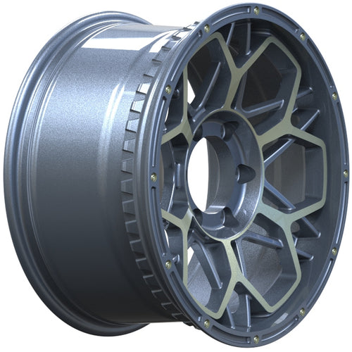 Gray alloy wheel on a white background