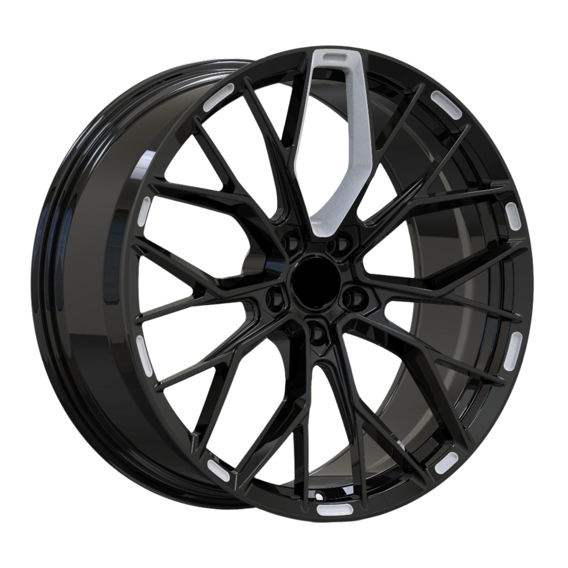 Black alloy wheel on a white background