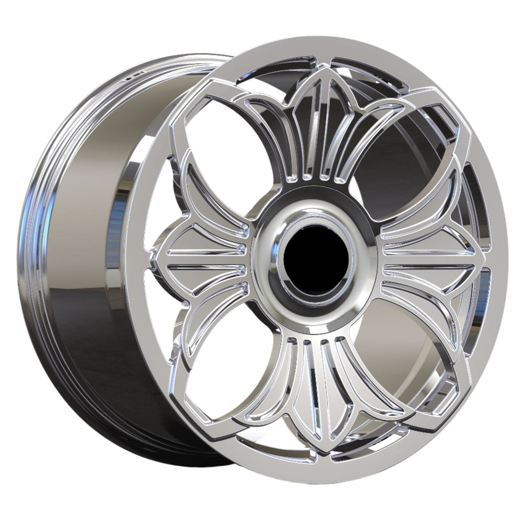 Chrome car wheel rim on a white background