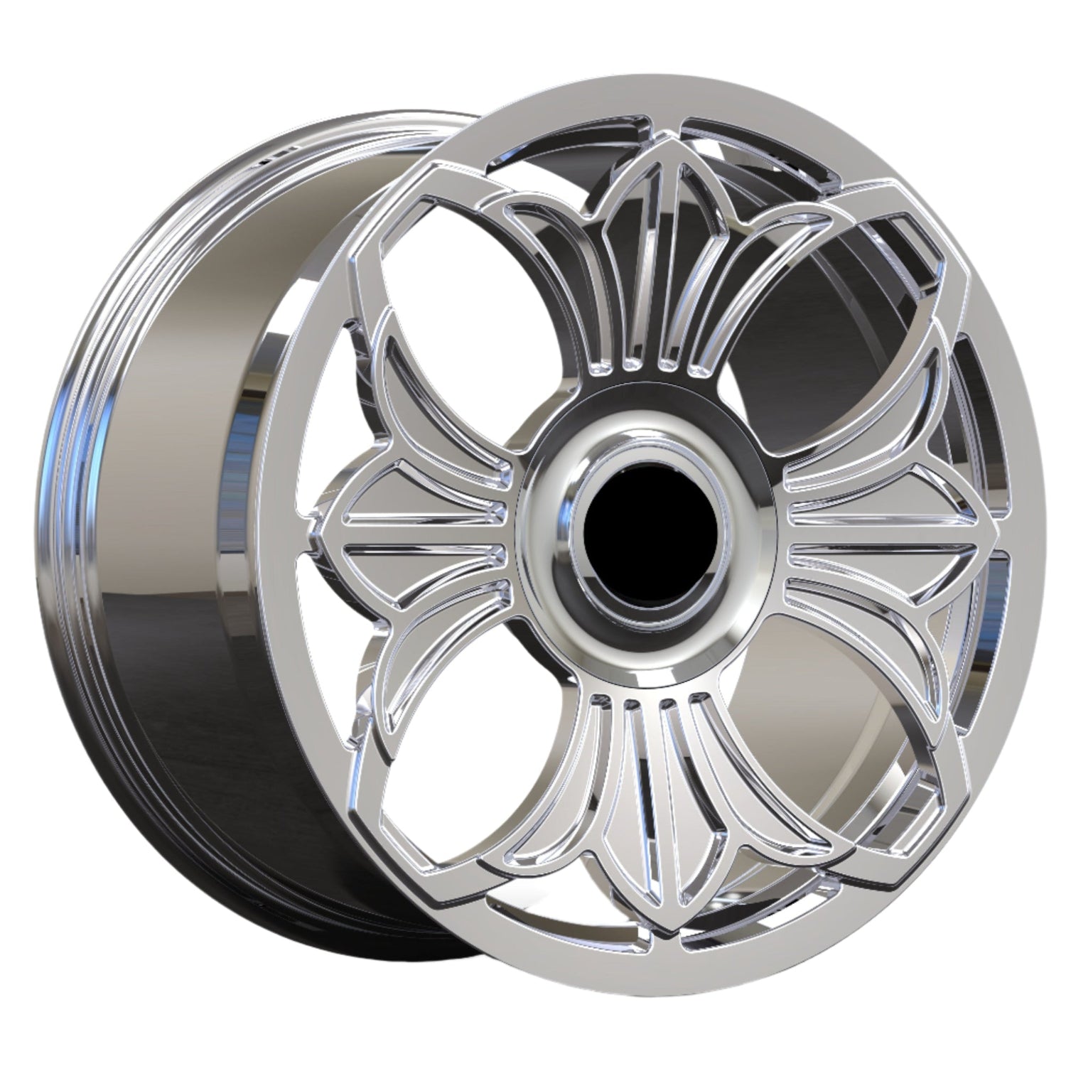 Chrome car wheel rim on a white background