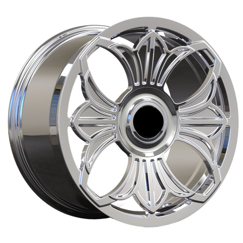 Chrome car wheel rim on a white background