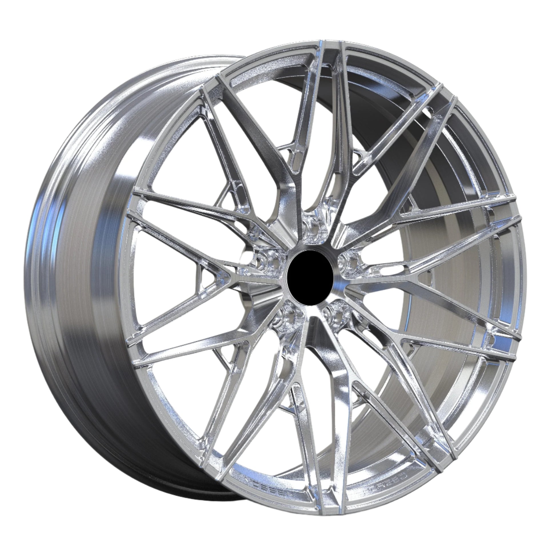 Chrome car wheel rim on a white background