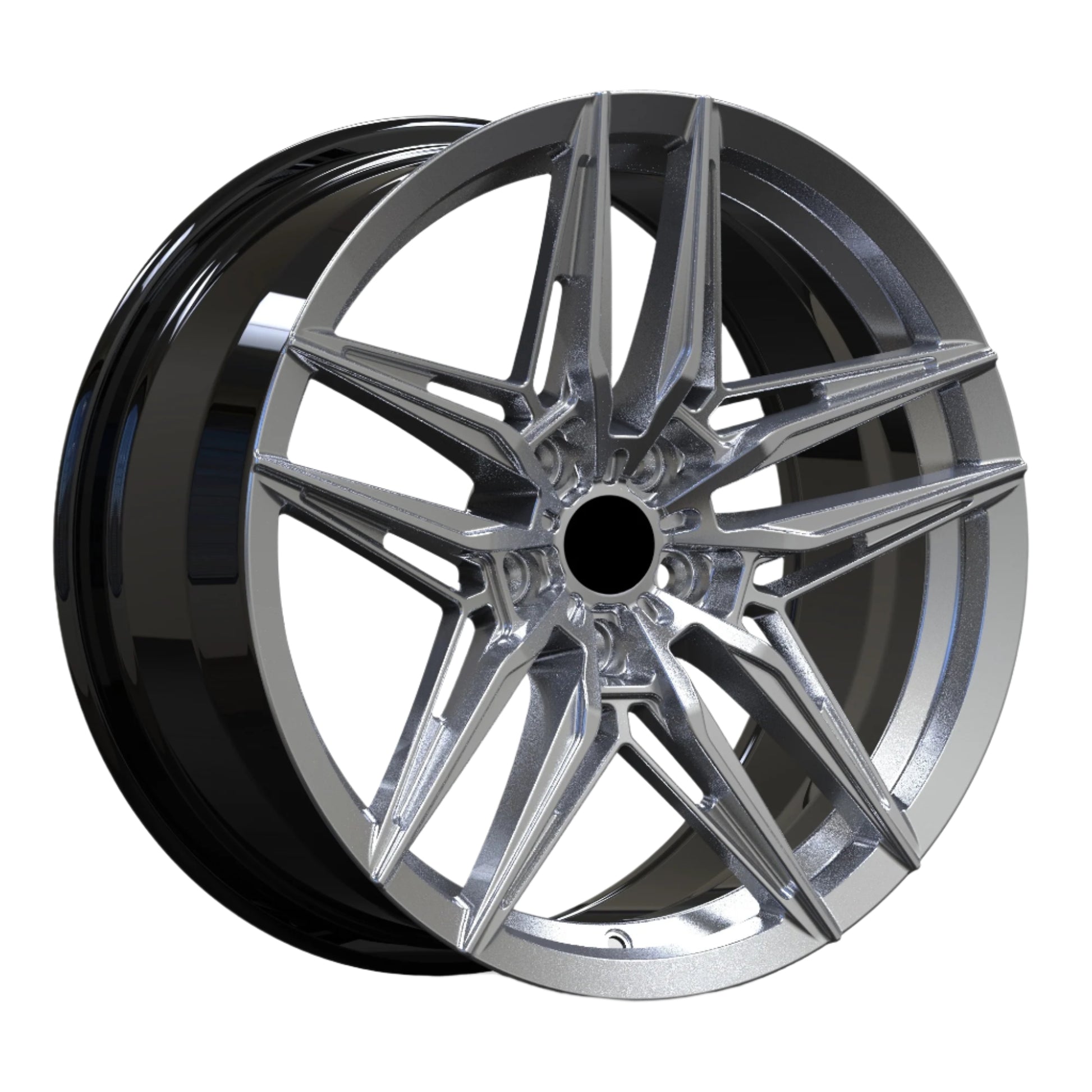 Chrome car wheel rim on a white background
